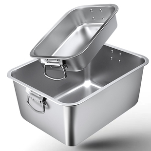 304不锈钢带盖把手方盆长方形食堂盛菜盆车间周转盆商用加深盒子