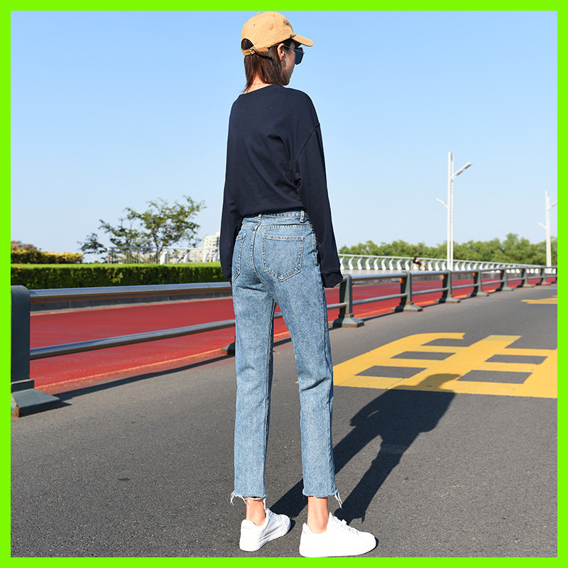 网红裤子女抖音牛仔裤九分高腰显瘦百搭小个子腿粗八分宽松直筒裤