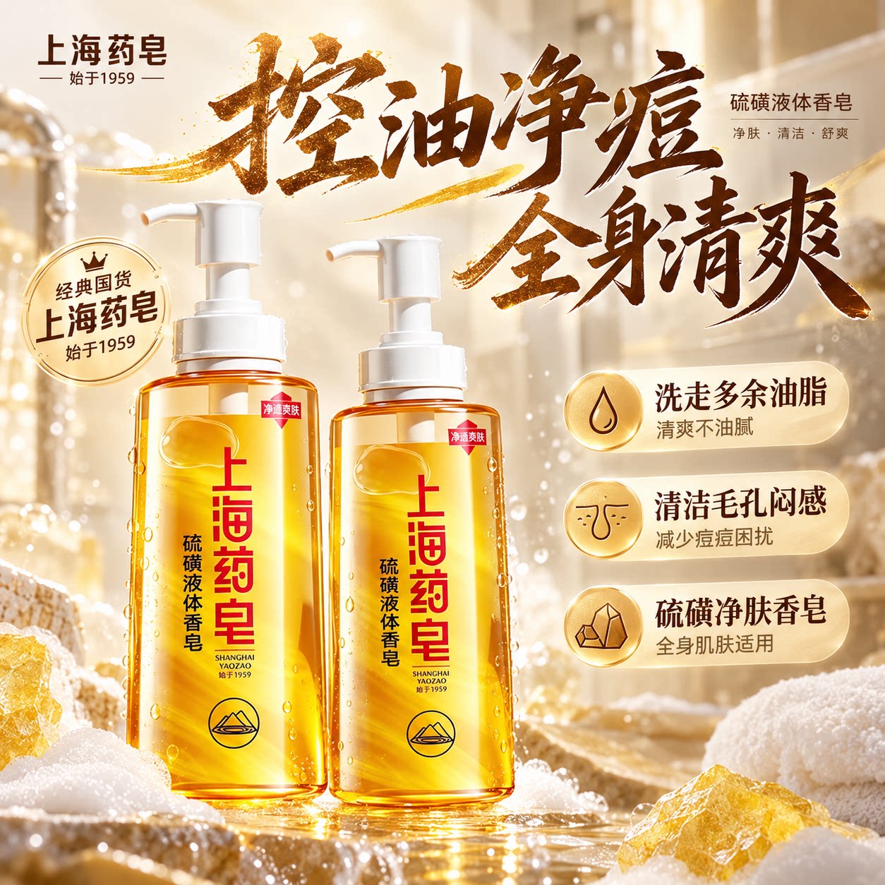 上海硫磺液体皂控油祛痘沐浴露