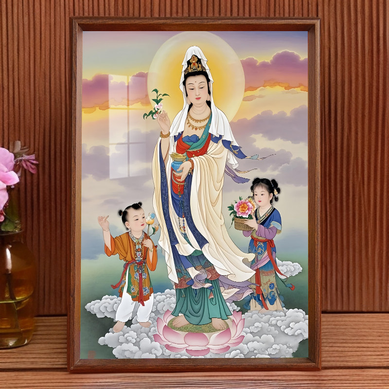 新款送子观音画像挂画求子送子娃娃供奉摆件新房床头摆台送子画