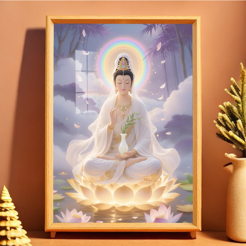 送子观音送子娘娘多子多孙护佑画像水晶相框竖版摆台摆件观音菩萨
