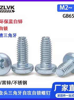 GB6560十字槽盘头三角牙自锁自攻螺钉蓝白锌不锈钢M2M2.5M3M4M5M6