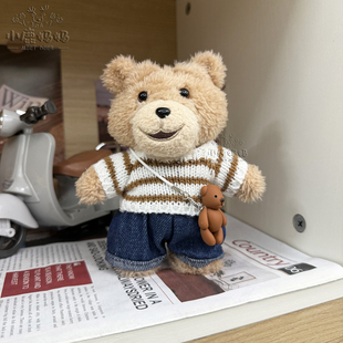 Ted2泰迪熊娃衣玩偶公仔挂件冬季潮酷复古条纹毛衣牛仔裤着替套装