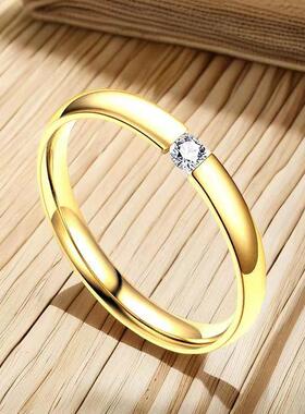 不锈钢钛钢戒指不掉色小众设计ins风饰品镶钻素圈男士代爆款