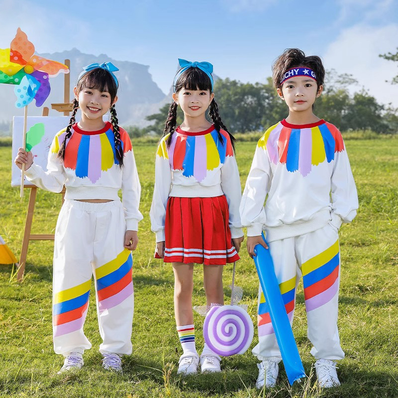 小学生运动会彩虹长袖开幕式表演服套装幼儿园啦啦队演出服班服潮
