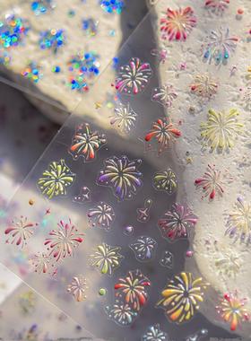 新款雪花多彩晶钻美甲贴纸白色圣诞雪花饰品莫失立体贴纸tomoni