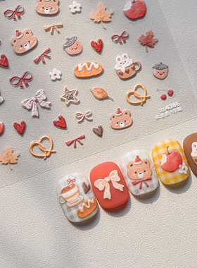 tomoni可爱熊兔子猫咪卡通复古日系美甲贴纸【下单送镊子】