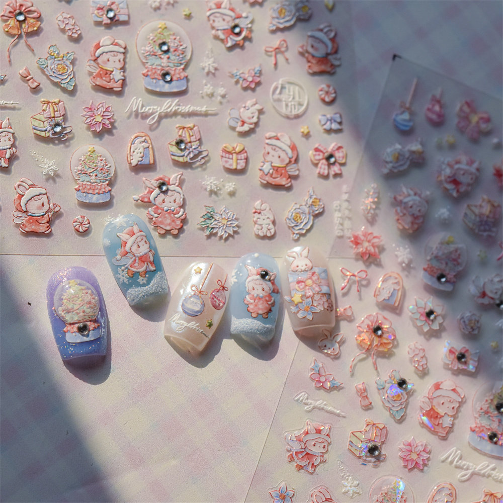 小红书爆款圣诞可爱系列兔兔水晶球蝴蝶结美甲贴纸指甲贴浮雕立体,彩妆/香水/美妆工具,美甲工具,淘宝优惠券,粉丝福利购,淘宝优惠卷