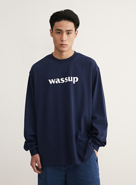 WASSUP潮牌白色长袖t恤男纯棉宽松美式打底衫圆领上衣情侣衣服女