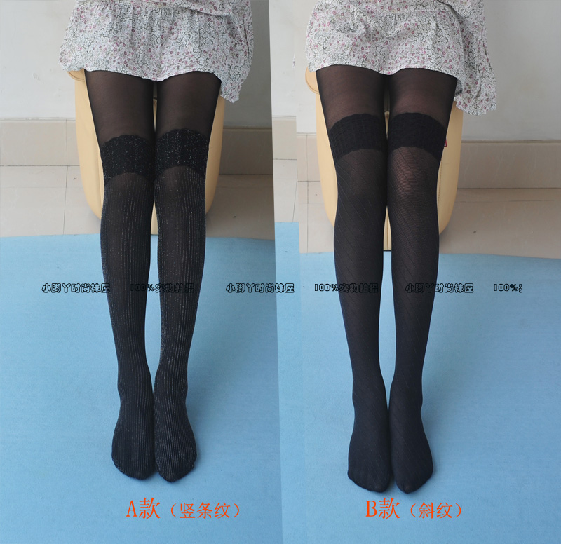 外贸原单韩版春秋女童连裤袜闪闪银丝假大腿式学生少女黑色连袜裤