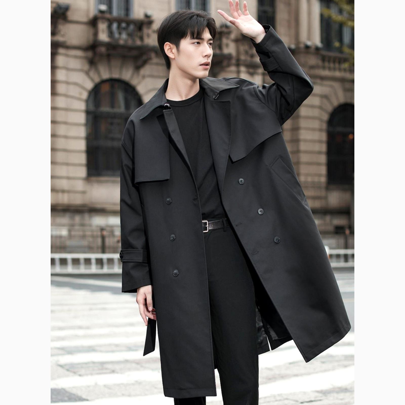 2024新款风衣男中长款过膝春秋季男士外套双排扣克苏鲁文职大衣潮