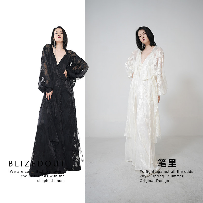 【BLIZEDOUT】原创设计5061415黑白色夏季法式长款外搭开衫外套