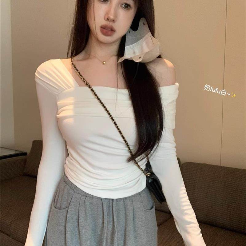 一字肩德绒长袖T恤女秋冬季别致修身气质短款内搭打底衫保暖上衣,女装/女士精品,T恤,淘宝优惠券,粉丝福利购,淘宝优惠卷