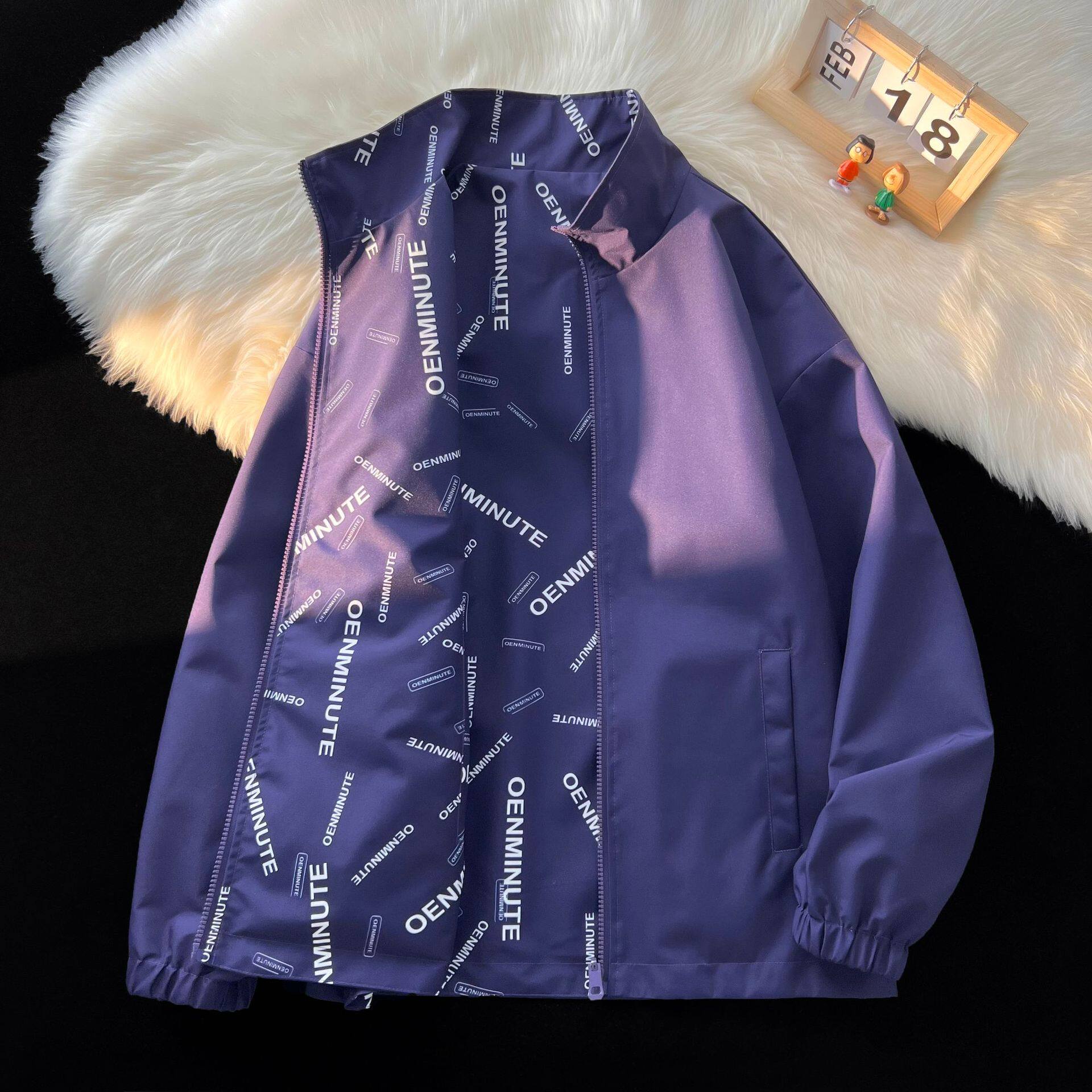 双面穿立领夹克男款春秋季薄款潮牌宽松休闲男装外套百搭可印花