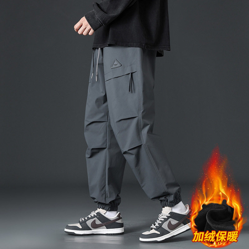 工装裤男士秋冬加绒加厚宽松束脚男生运动裤子男款潮牌冬季休闲裤