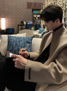 毛呢外套男春季潮牌ins韩版立领飞行员夹克潮流宽松纯色痞帅上衣