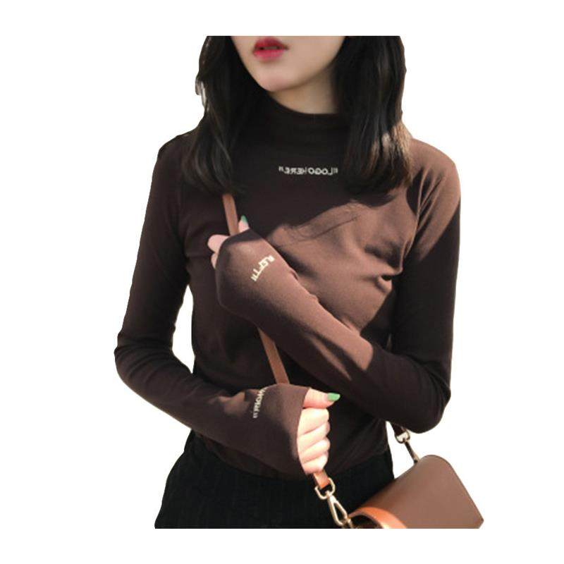 2026半高领加绒保暖打底衫女秋冬字母绣花修身学生长袖t恤女上衣,女装/女士精品,T恤,淘宝优惠券,粉丝福利购,淘宝优惠卷