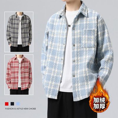 青少年外套男春秋款高中生小香风格子衬衫男生帅气夹克男装上衣服