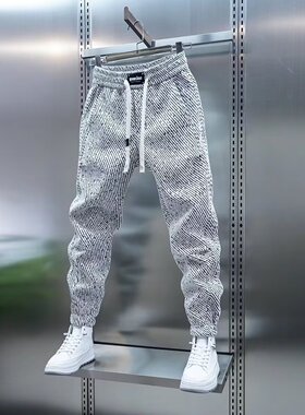 外贸撤回潮流时尚男士九分裤休闲裤弹力松紧腰加厚束脚裤宽松运动