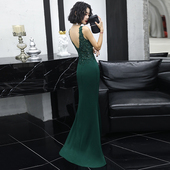 高端晚礼服女2025新款 宴会气质高档鱼尾性感长裙墨绿色主持人名媛