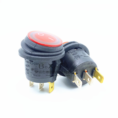 KAN-B2-25P 防水防尘圆形 船型开关 2档3脚带灯电源翘板开关 20MM