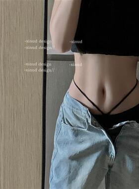 :辣妹品*性感内裤女冰丝绑带少女纯棉裆无痕三角裤黑色