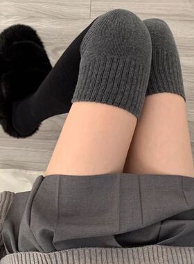 拼色袜子女春秋款中筒黑灰拼接长筒过膝半腿ins潮学生黑色小腿袜
