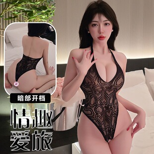 连体衣深V开档免脱露背性感弹力外贸居家打底背心提花女 140斤大码