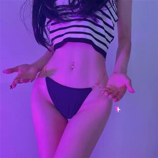 朋克星星链条可调节原宿黑色诱惑大码丁字裤女骚性感情趣sexy内裤