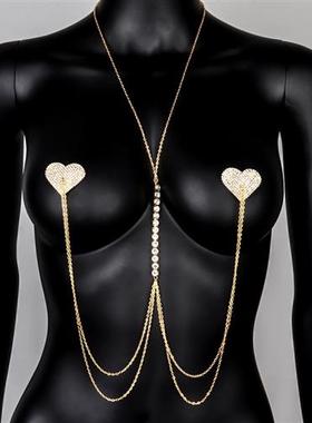 2023新品爱心贴胸夜店风乳性感多层水钻链身体链chain