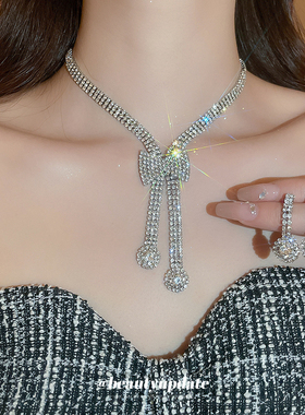 银色蝴蝶结耳环项链套装