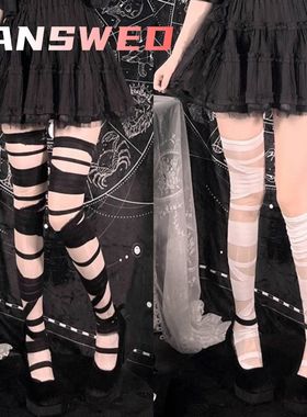 Gete绷带薄款玻璃丝大腿袜甜美绷带袜原宿风过膝袜筒袜搭配长袜子