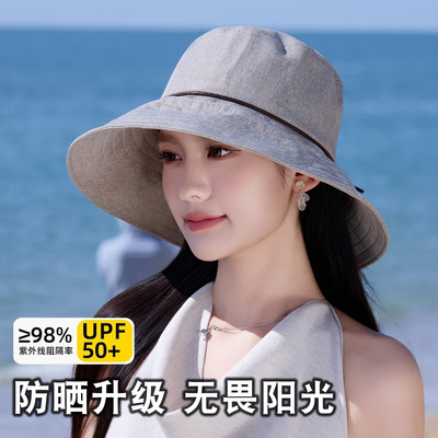 帽子女春夏2026新款防晒渔夫帽防紫外线太阳帽显脸小UPF50+遮阳帽