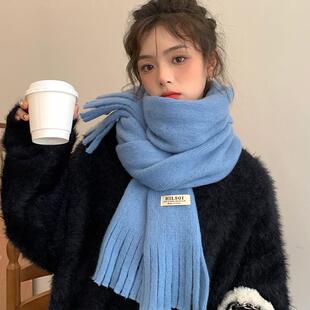 东北旅游~围巾女冬季显白蓝色拍照韩版加厚保暖高级感马海毛围脖