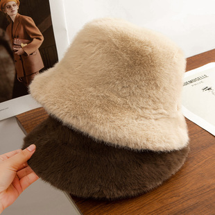 仿皮草貂毛帽子加厚保暖2024秋冬季新款显脸小渔夫帽女士时尚盆帽