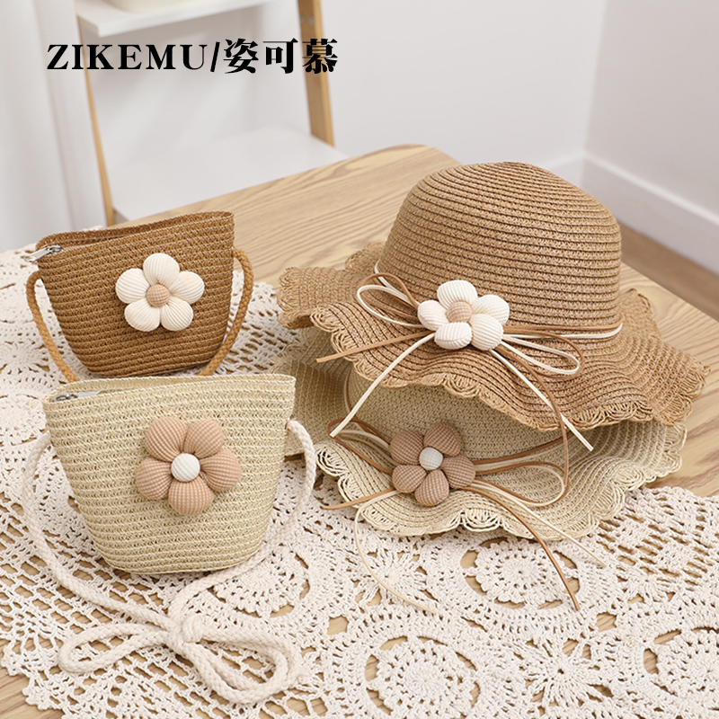 亲子款夏天女童遮阳公主沙滩防晒大檐帽子女孩子海边度假沙滩草帽