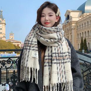 韩版百搭格子围巾女冬季2024新款时尚高级感保暖仿羊绒两用披肩