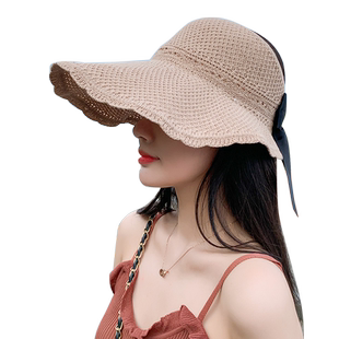 太阳帽女夏空顶卷卷遮阳帽可折叠防紫外线韩版帽子防晒沙滩出游潮