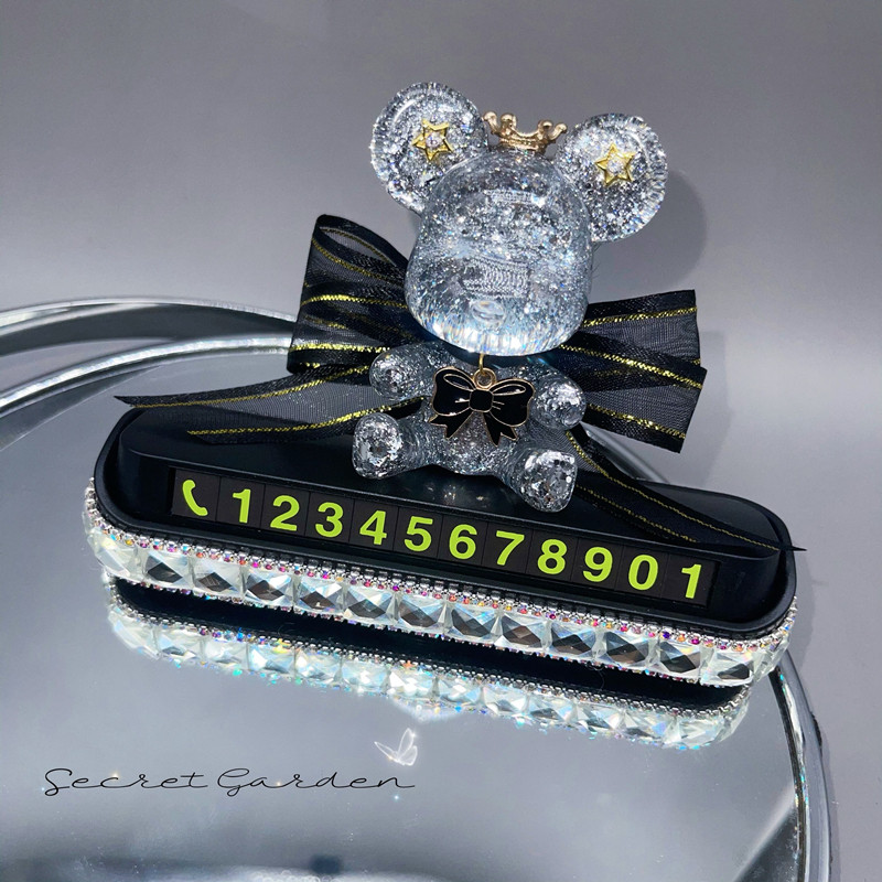 蝴蝶结小熊汽车停车号码牌镶钻隐藏式临时挪车电话双号码牌车内女,汽车用品/电子/清洗/改装,停车号码牌,淘宝优惠券,粉丝福利购,淘宝优惠卷