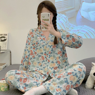 夏季 女士绵绸家居服外穿大码 薄款 人造棉绸睡衣套装 长袖 2025年新款