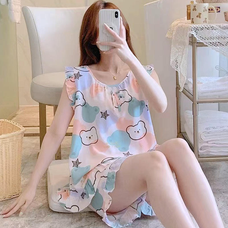 夏季无袖睡衣女绵绸春秋
