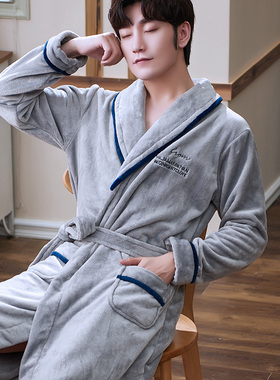 睡衣加厚珊瑚绒睡袍男士秋冬季春秋款晨袍法兰绒套装浴袍男款长袍