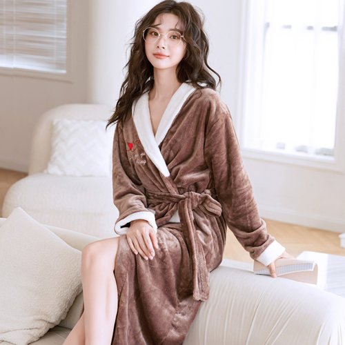 好得西法兰绒睡袍女秋冬保暖加厚
