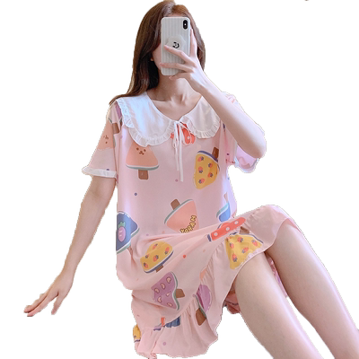好得西棉绸夏天可爱娃娃领睡裙