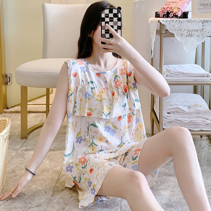 防凸点绵绸女睡衣背心夏中式国风