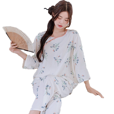 好得西女棉绸中国风睡衣七分袖