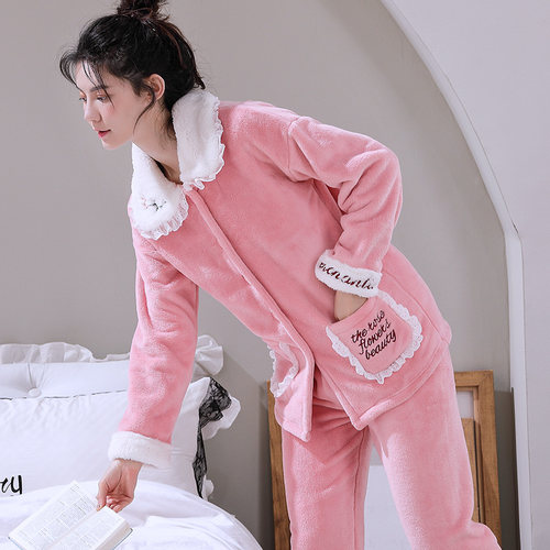 秋冬季珊瑚绒睡衣女可外穿