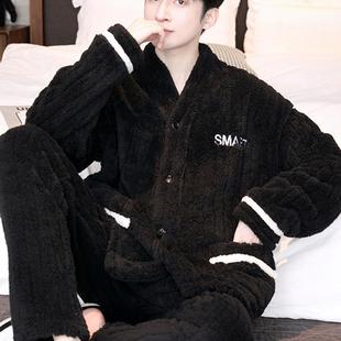 珊瑚绒加厚睡衣男秋冬款长毛绒套装休闲大码可外穿男法兰绒家居服