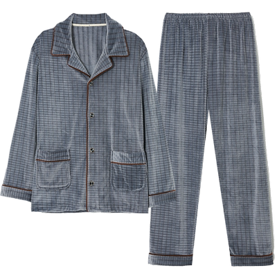 海岛绒男睡衣秋冬开衫