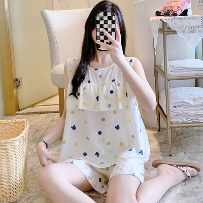 防凸点睡衣女棉绸背心夏田园国风